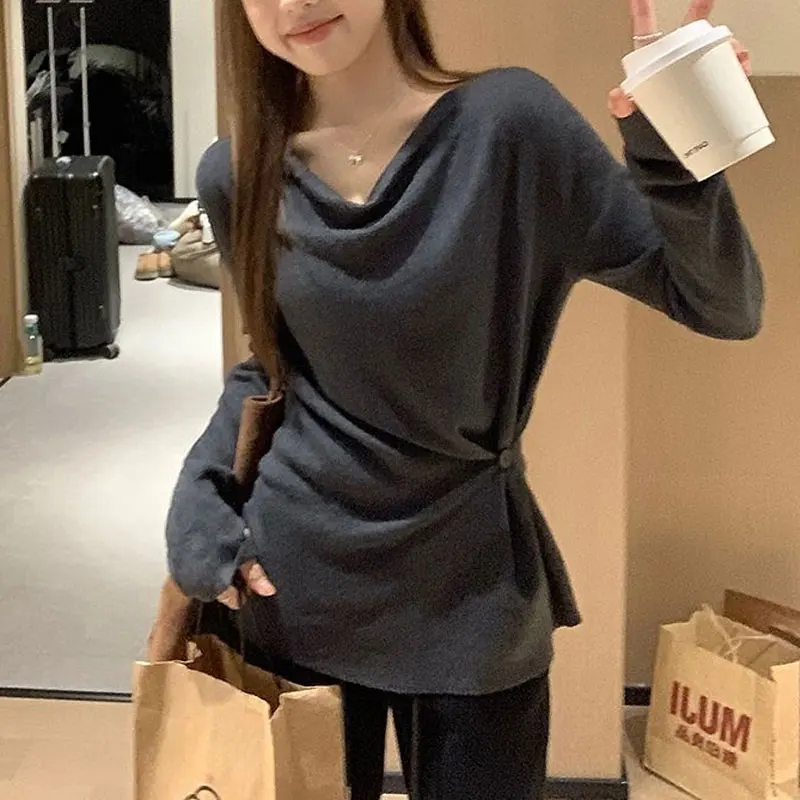 French Style Swinging Collar Pullovers Female Clothing Solid Color Spring New Waist Fashionable Folds Slash Neck T-shirts JJ90
French Style Swinging Collar Pullovers Female Clothing Solid Color Spring New Waist Fashionable Folds Slash Neck T-shirts JJ90