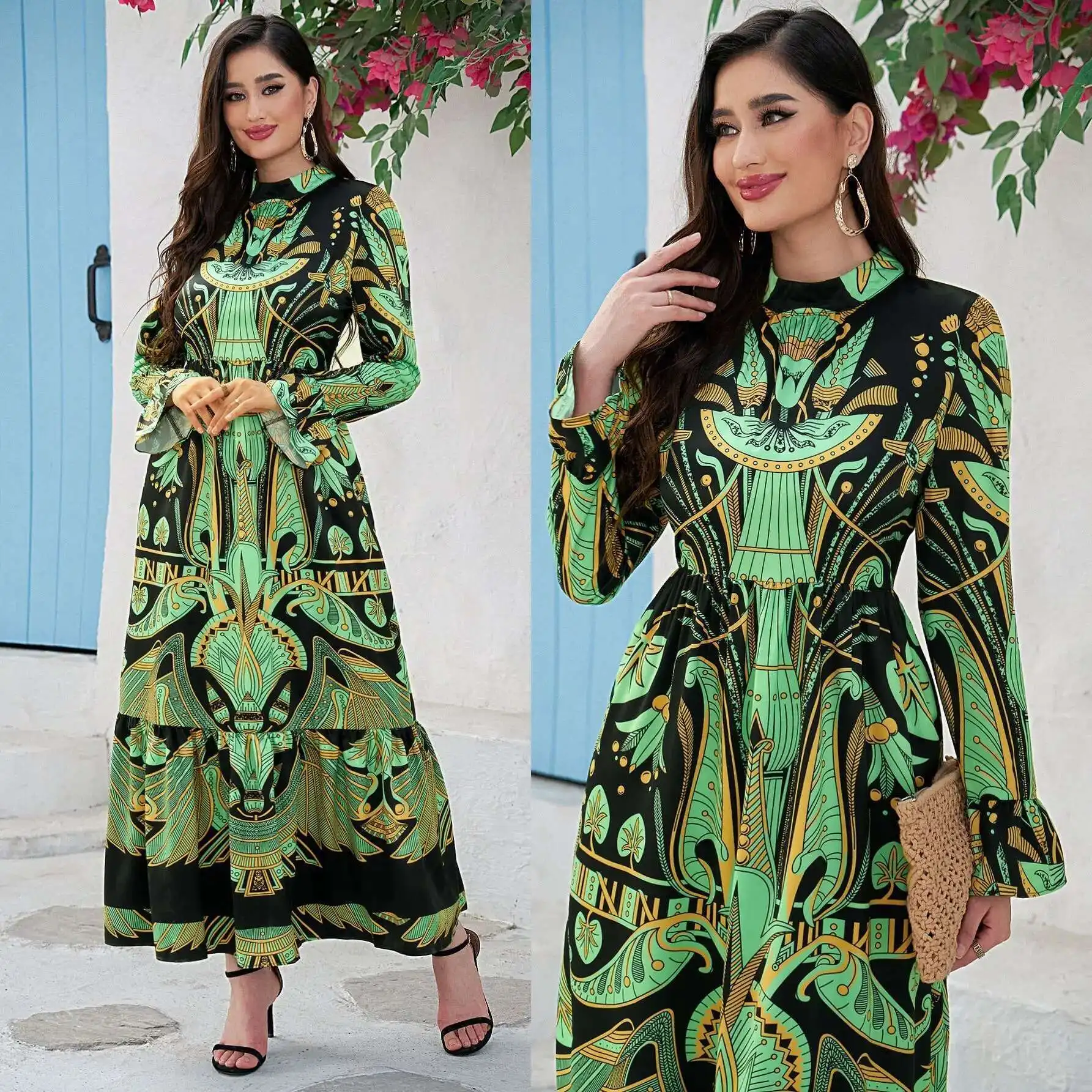 M270# Women's Long Skirt Boutique Positioning Totem Print Horn Sleeve Big Swing Dress Abaya Ramadan Dubai Luxury Islam Elegant
M270# Women's Long Skirt Boutique Positioning Totem Print Horn Sleeve Big Swing Dress Abaya Ramadan Dubai Luxury Islam Elegant