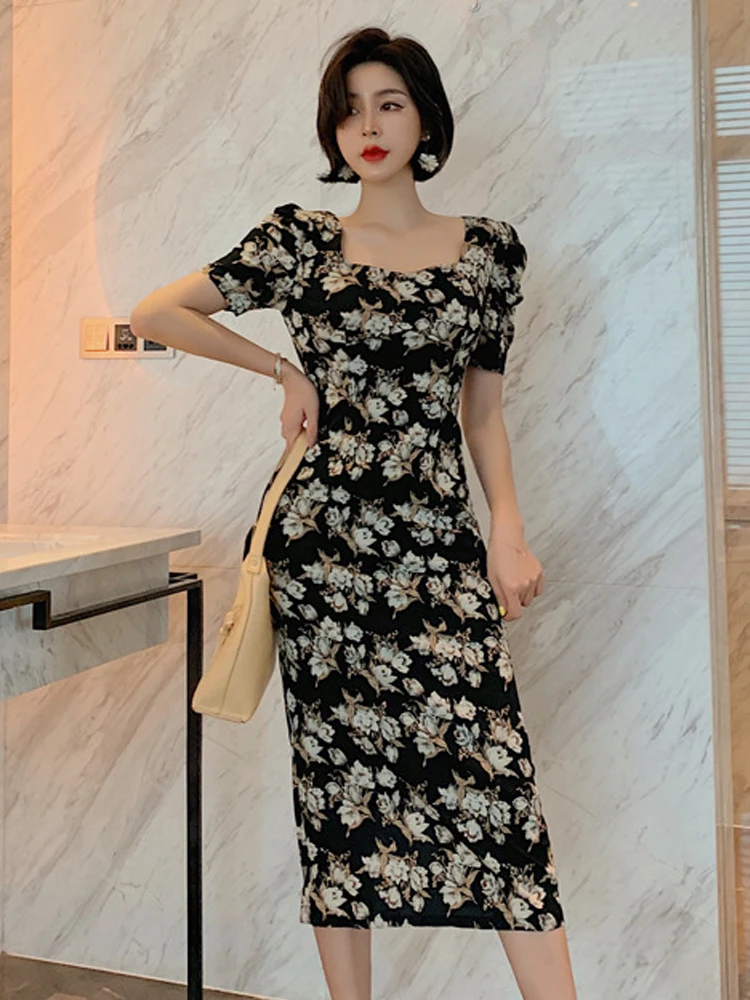 new arrival fashion party pencil dress women elegant summer vintage puff sleeve print black temperament slim midi beach dress
new arrival fashion party pencil dress women elegant summer vintage puff sleeve print black temperament slim midi beach dress