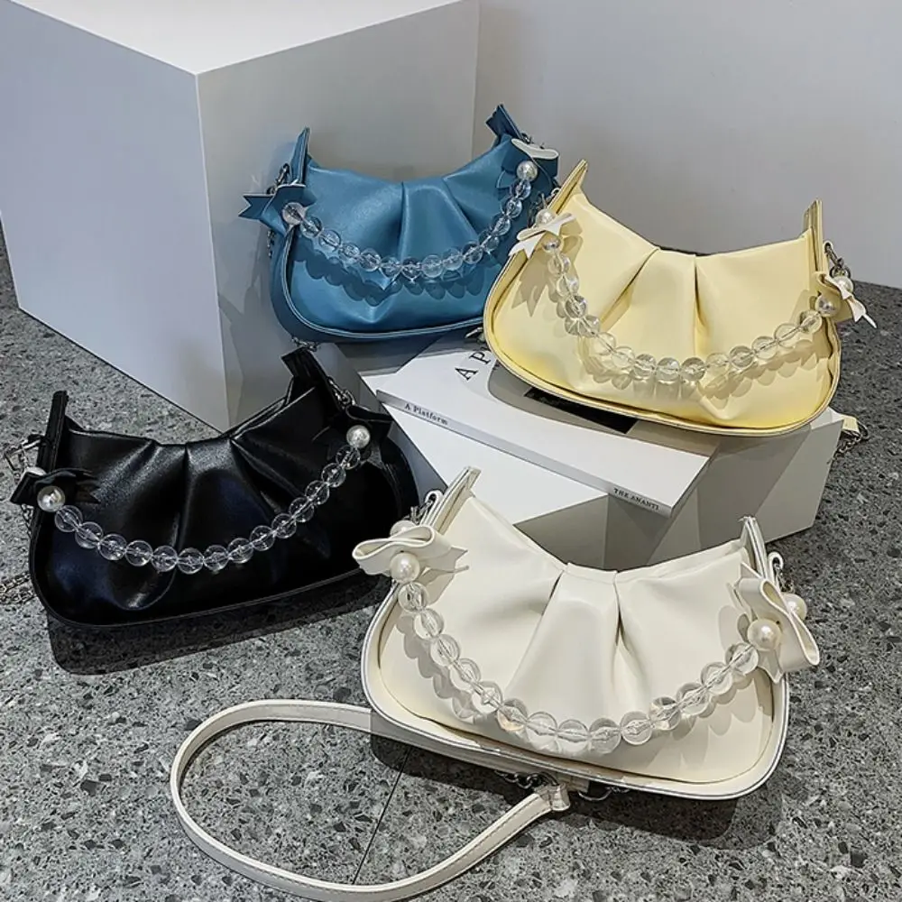 Sweet Pleated Bow Shoulder Bag Bead Large Capacity PU Leather Handbag Solid Color Korean Style Chain Underarm Bag Travel
Sweet Pleated Bow Shoulder Bag Bead Large Capacity PU Leather Handbag Solid Color Korean Style Chain Underarm Bag Travel
