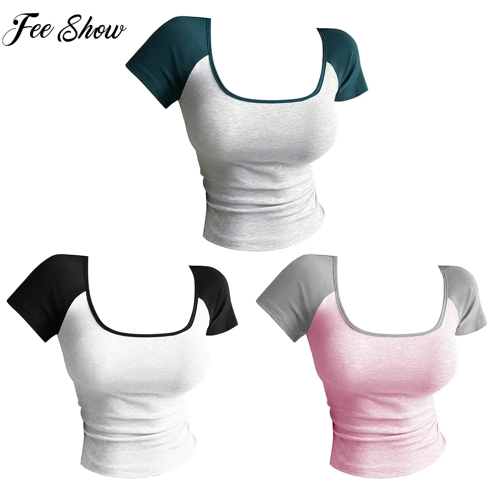 #S-XL Women Color-blocked T-shirt Short-sleeve Square-neck Slim-fit Tops for Casual Daily Wear Sports
#S-XL Women Color-blocked T-shirt Short-sleeve Square-neck Slim-fit Tops for Casual Daily Wear Sports