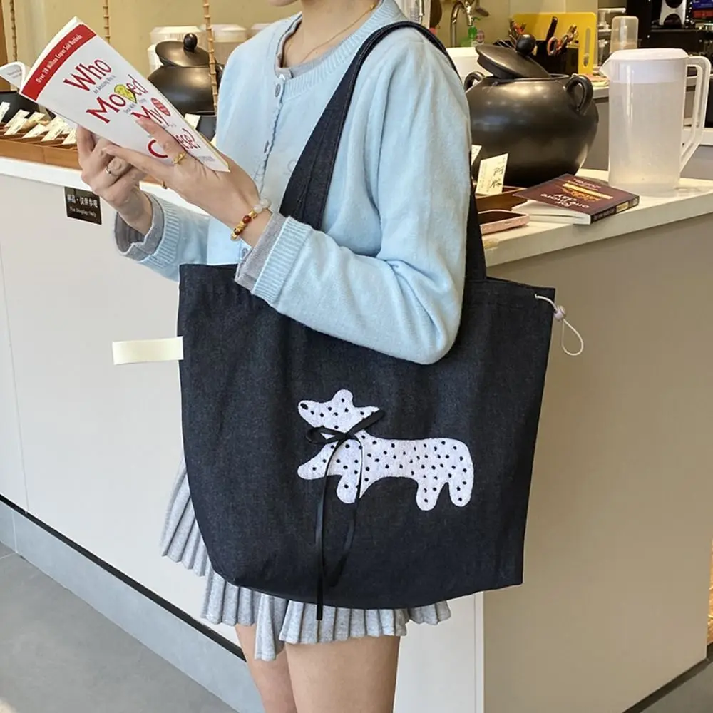 Bow Spotted Embroidery Drawstring Shoulder Bag Puppy Large Capacity Canvas Tote Bag Lightweight Embroidered Women's Handbag
Bow Spotted Embroidery Drawstring Shoulder Bag Puppy Large Capacity Canvas Tote Bag Lightweight Embroidered Women's Handbag
