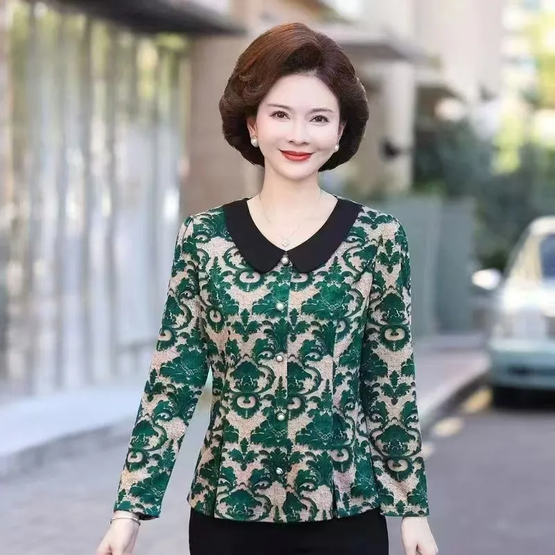 Female Clothing Peter Pan Collar Blouse Printed Spring Summer Basic 3/4 Sleeve Stylish Pearl Three-dimensional Decoration Shirt
Female Clothing Peter Pan Collar Blouse Printed Spring Summer Basic 3/4 Sleeve Stylish Pearl Three-dimensional Decoration Shirt