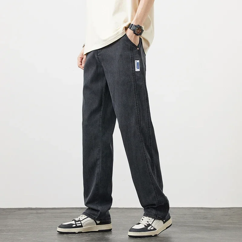 Summer New Men's Ultra-thin Loose Straight Jeans Lyocell Comfort Trousers Korean Fashion Retro Blue and Black Denim Pants
Summer New Men's Ultra-thin Loose Straight Jeans Lyocell Comfort Trousers Korean Fashion Retro Blue and Black Denim Pants