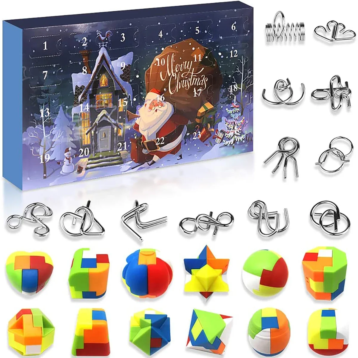 24 Days Christmas Advent Calendar Box Metal Wire and Plastic Puzzles Countdown Calendar Decor Surprise Kid Christmas Advent Gift
24 Days Christmas Advent Calendar Box Metal Wire and Plastic Puzzles Countdown Calendar Decor Surprise Kid Christmas Advent Gift