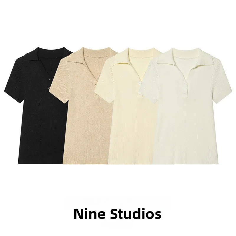 Fashionable Casual Color Knitted Shirt Short Sleeve Turn-down Collar Loose Fit Women's Top NINE ZAR Ladies' Apparel
Fashionable Casual Color Knitted Shirt Short Sleeve Turn-down Collar Loose Fit Women's Top NINE ZAR Ladies' Apparel