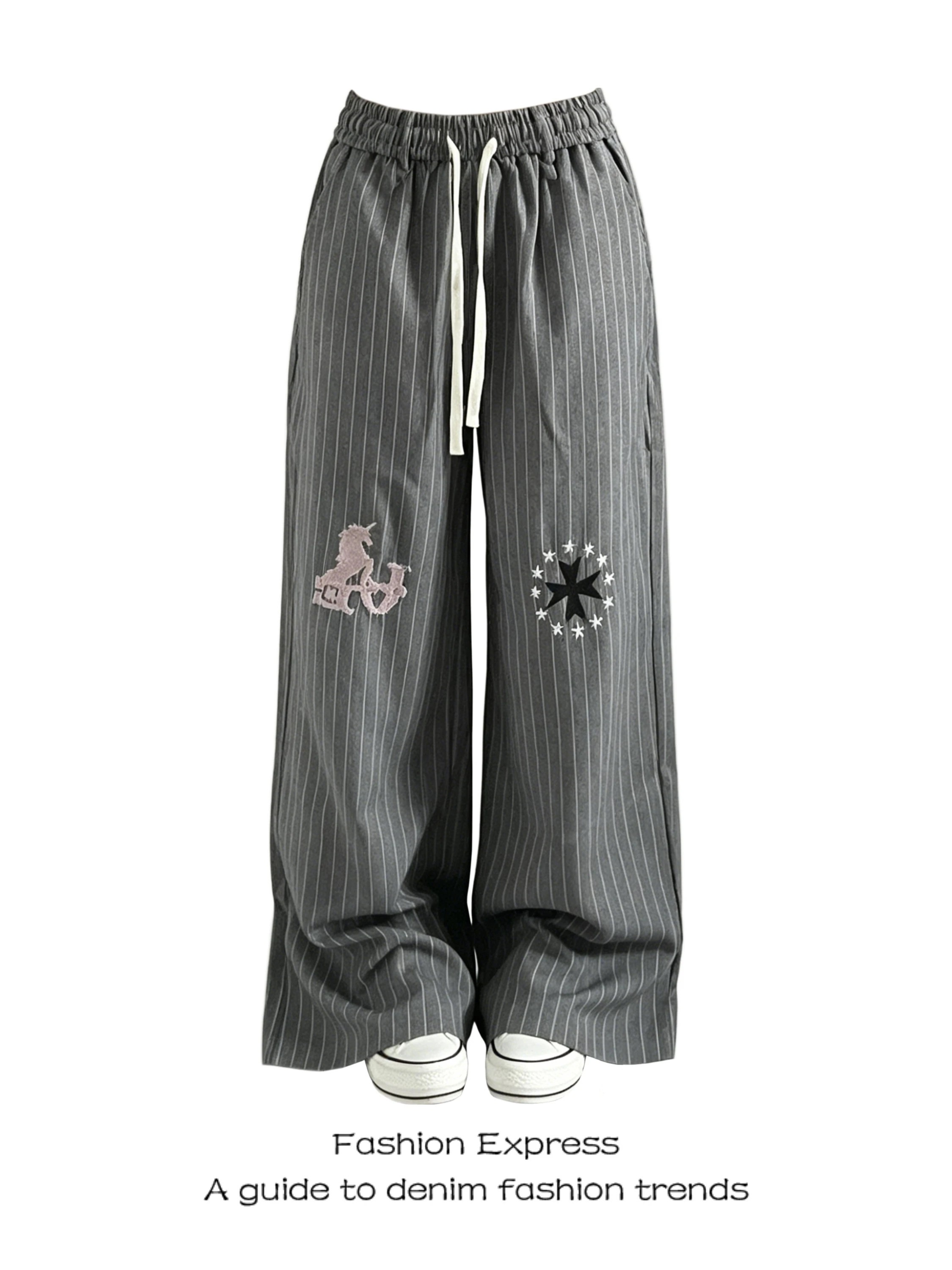 Summer Casual Pants Women's High Waist Wide Leg Sweatpants Trendy Drawstring Sporty Striped Embroidery Straight Tube Pants
Summer Casual Pants Women's High Waist Wide Leg Sweatpants Trendy Drawstring Sporty Striped Embroidery Straight Tube Pants
