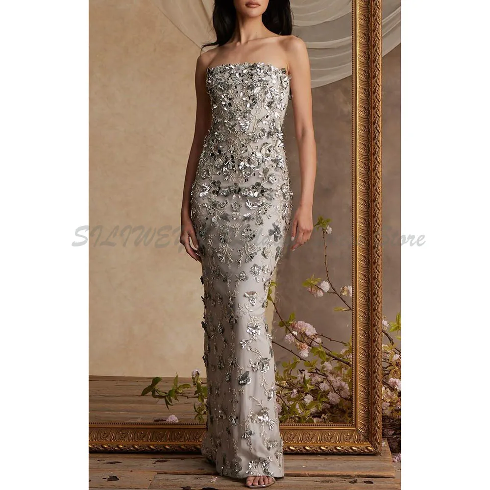 Gray Strapless Sparkle Crystal Sleeveless Straight Floor Length Alliques Evening Dresses Custome Stylish Prom Banquet Gowns
Gray Strapless Sparkle Crystal Sleeveless Straight Floor Length Alliques Evening Dresses Custome Stylish Prom Banquet Gowns