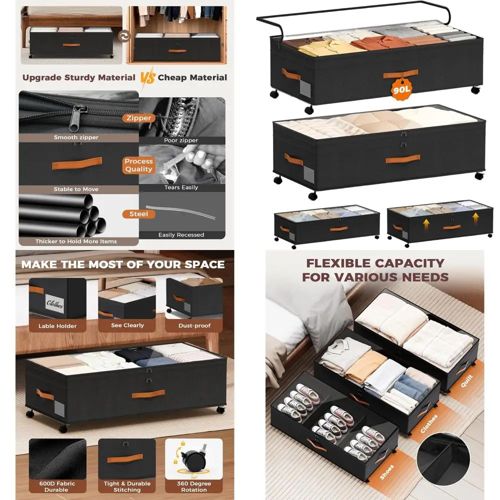 Большие выдвижные контейнеры для хранения под кроватью (35,5 дюйма) с прозрачными крышками, набор из 2 штук, для одежды, обуви, одеял - глубокий черный цвет
Большие выдвижные контейнеры для хранения под кроватью (35,5 дюйма) с прозрачными крышками, набор из 2 штук, для одежды, обуви, одеял - глубокий черный цвет