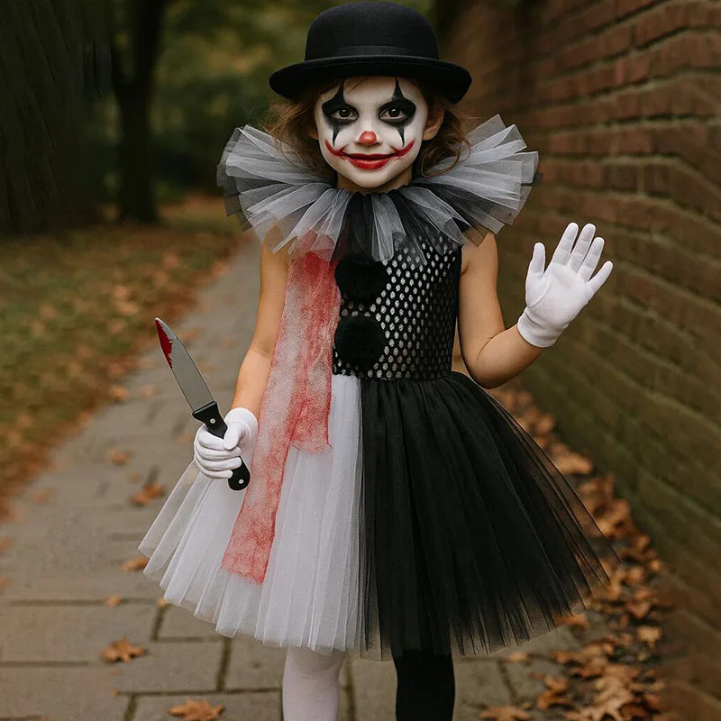 Halloween Outfit Kids Party Horror Dress Suit Girl Clown Costume With Hat, Gloves, Knife Prop Lace Puffy Dress For Girls Clothes
Halloween Outfit Kids Party Horror Dress Suit Girl Clown Costume With Hat, Gloves, Knife Prop Lace Puffy Dress For Girls Clothes