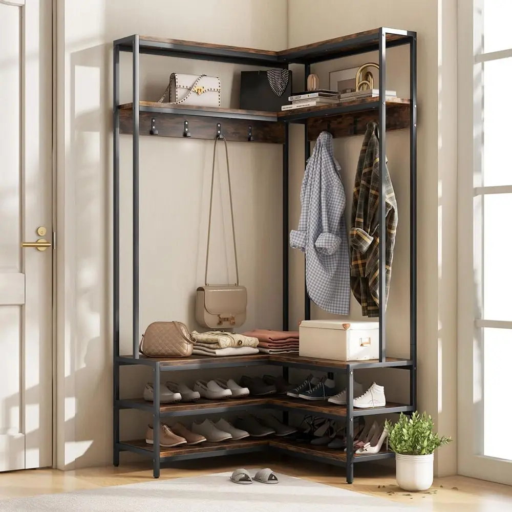 70 Entryway Hall Tree with Bench, Shoe Storage, 7 Hooks - Rustic Brown Metal Coat Rack
70 Entryway Hall Tree with Bench, Shoe Storage, 7 Hooks - Rustic Brown Metal Coat Rack