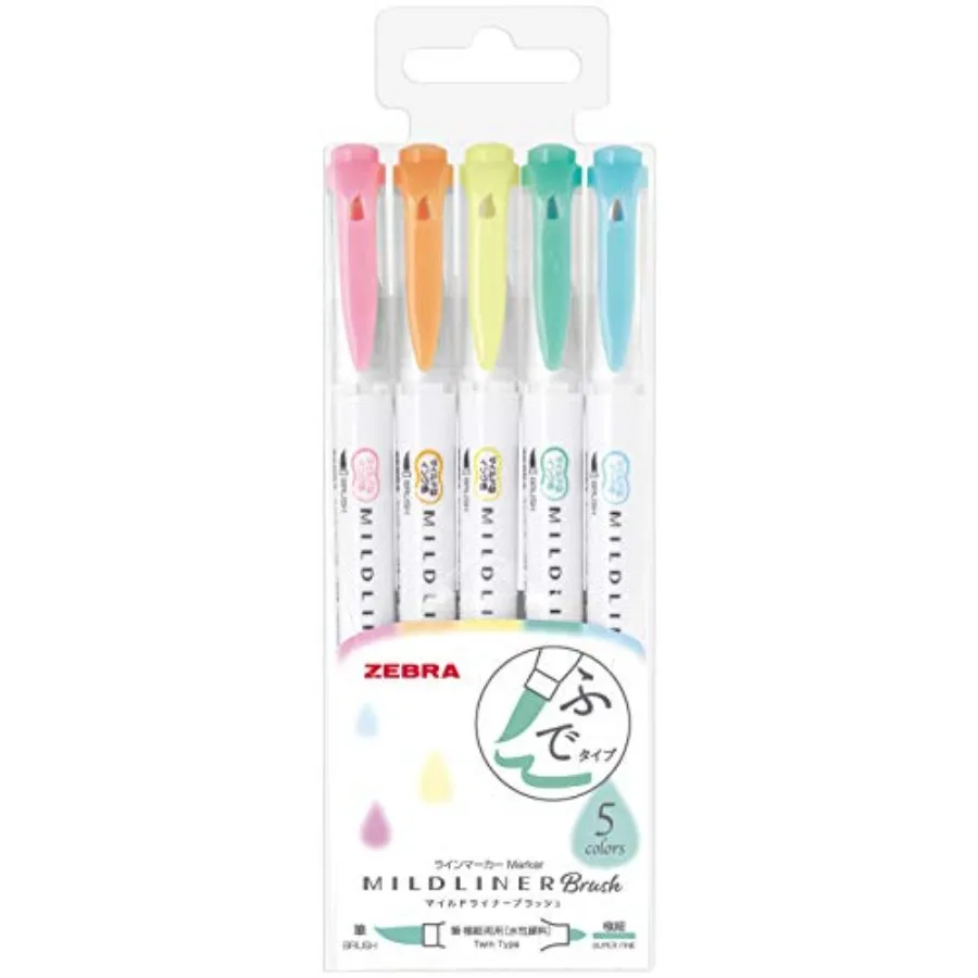 Zebra Highlighter Mildliner Brush Honnori fluorescence color 5 Colors Set,
Zebra Highlighter Mildliner Brush Honnori fluorescence color 5 Colors Set,
