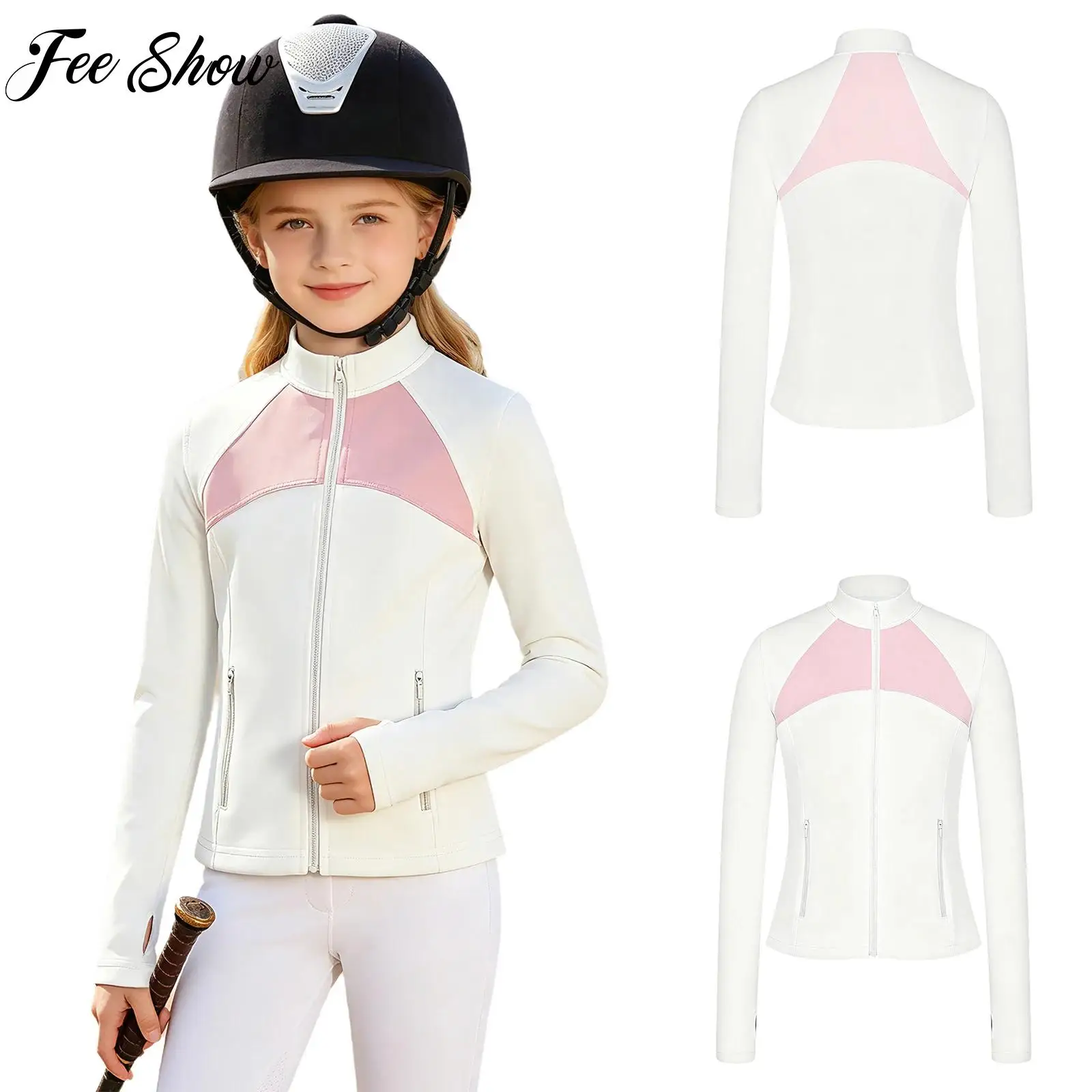 Kids Girls Equestrian Sweatshirt Horse Riding Jacket Long Sleeves Thumbholes Zipper Athletic Top Outerwear with Zip-up Pockets
Kids Girls Equestrian Sweatshirt Horse Riding Jacket Long Sleeves Thumbholes Zipper Athletic Top Outerwear with Zip-up Pockets