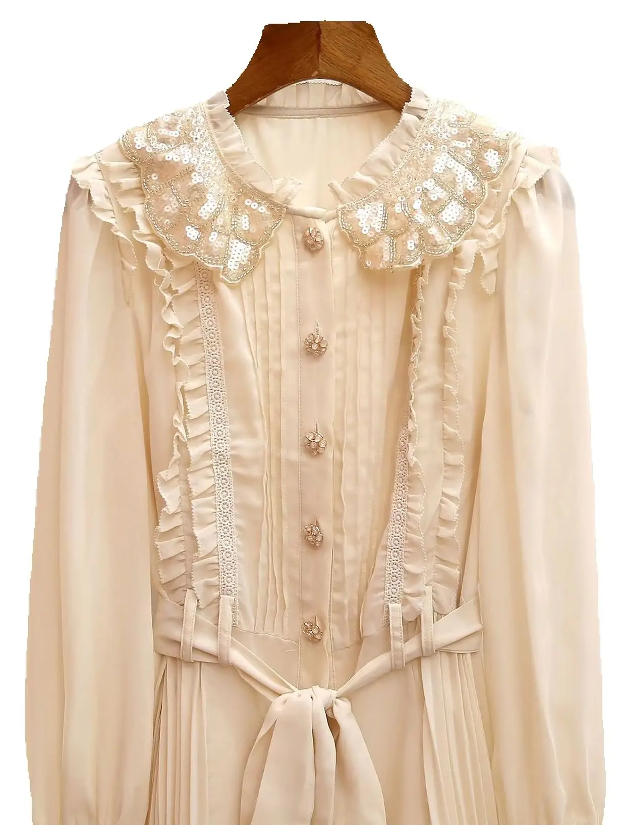 Spring/Fall Women Perter Pan Collar Long Sleeve Sequin Belt Chiffon Dress High Waist A-line Pleated Elegant Loose Mini Dress
Spring/Fall Women Perter Pan Collar Long Sleeve Sequin Belt Chiffon Dress High Waist A-line Pleated Elegant Loose Mini Dress