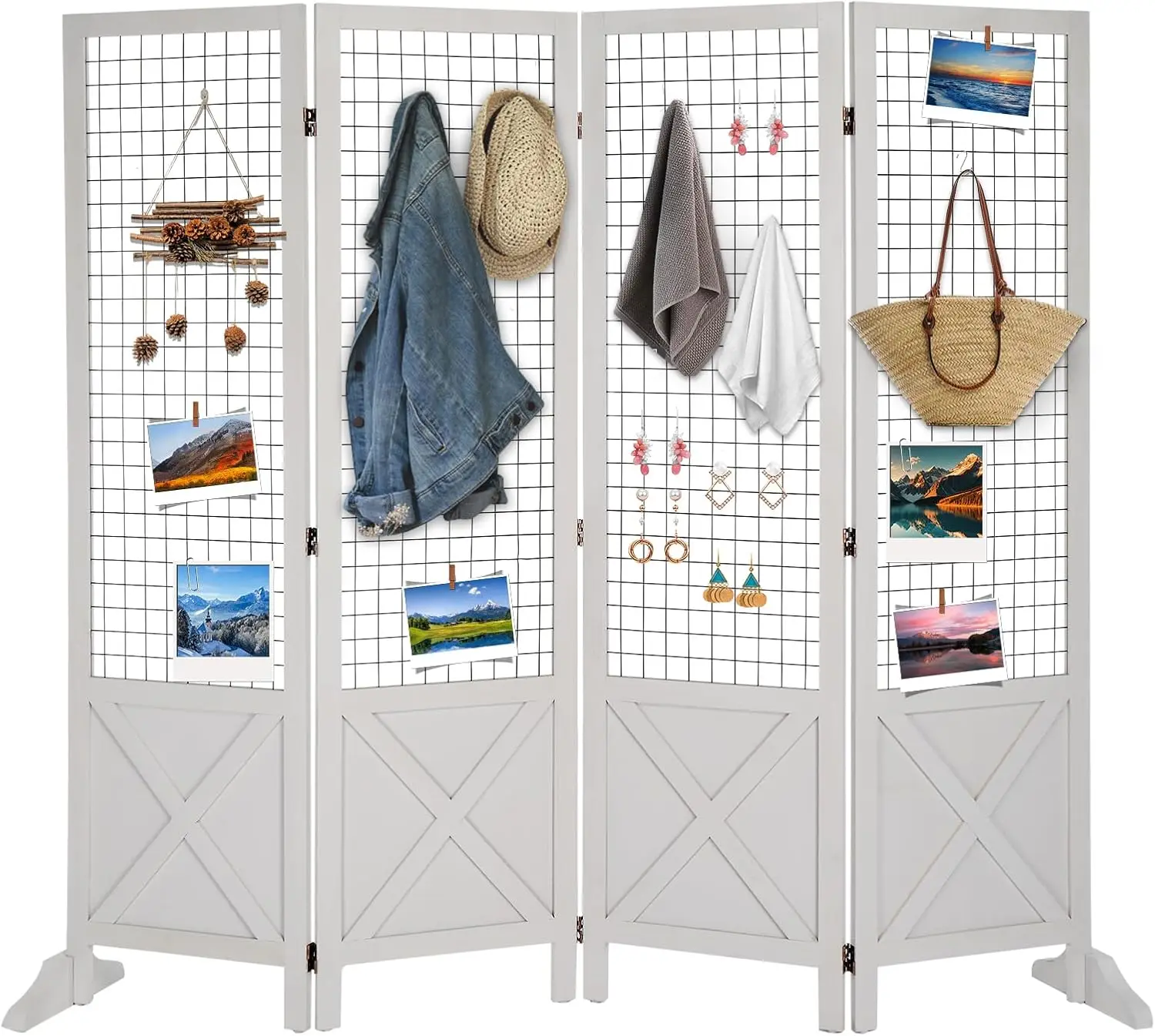 Room Divider Freestanding Gridwall, 4 Panel Folding Display Board Organizer with Base Feet, Decorative Wooden Frame Wire
Room Divider Freestanding Gridwall, 4 Panel Folding Display Board Organizer with Base Feet, Decorative Wooden Frame Wire