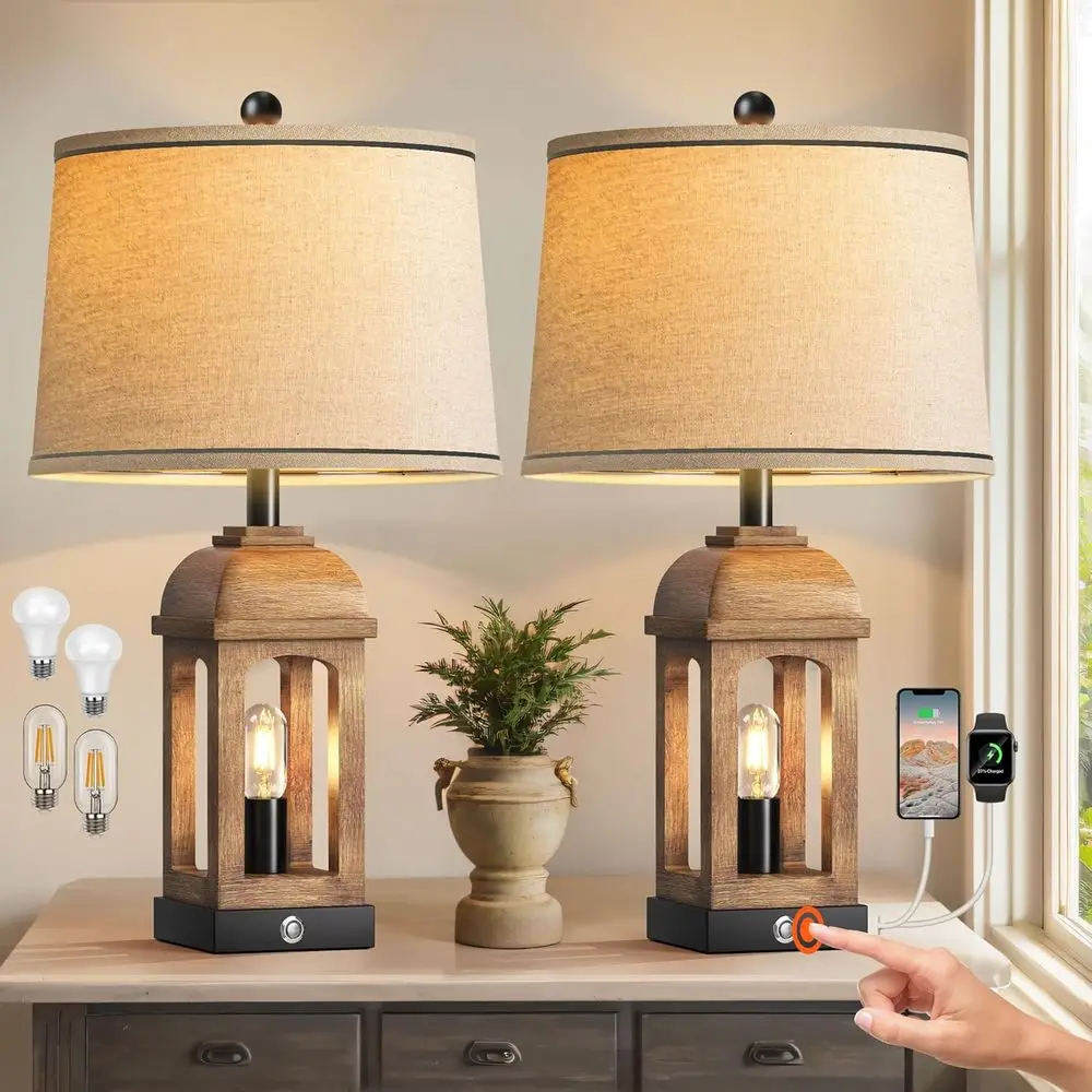 Rustic 26 Table Lamps Set with USB Ports, 3-Way Touch Control, and Nightlight for Bedroom or Living Room
Rustic 26 Table Lamps Set with USB Ports, 3-Way Touch Control, and Nightlight for Bedroom or Living Room