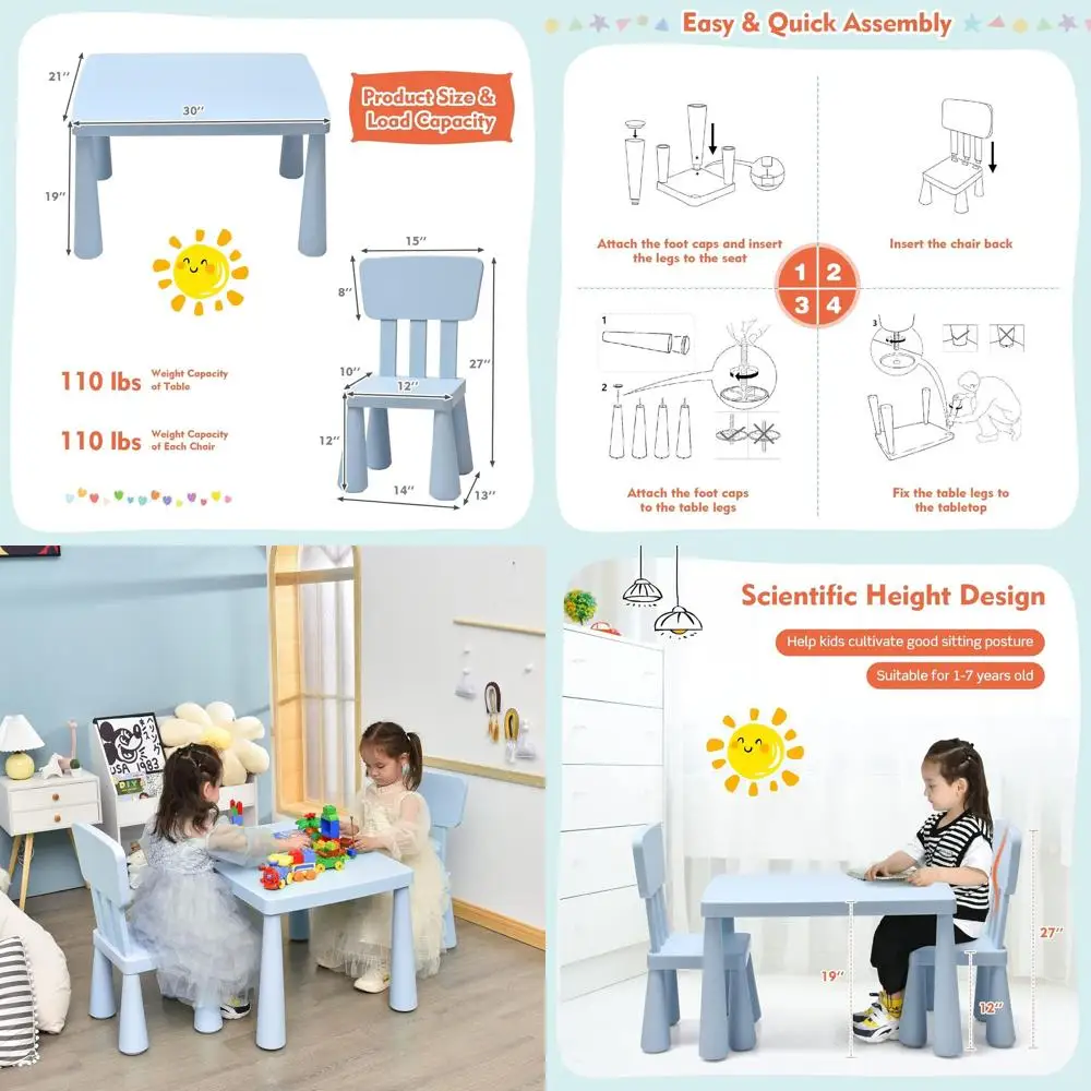3-Piece Children's Activity Table and Chairs Set for Play, Reading, Art, and Snacks (Blue)
3-Piece Children's Activity Table and Chairs Set for Play, Reading, Art, and Snacks (Blue)