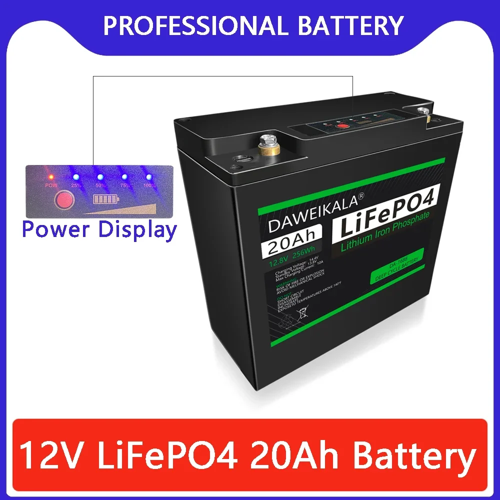 12V 20Ah LiFePO4 Battery With 30A BMS Deep Cycle For Power Wheels Fish Finder Lighting Supply Lithium Battery Power display
12V 20Ah LiFePO4 Battery With 30A BMS Deep Cycle For Power Wheels Fish Finder Lighting Supply Lithium Battery Power display