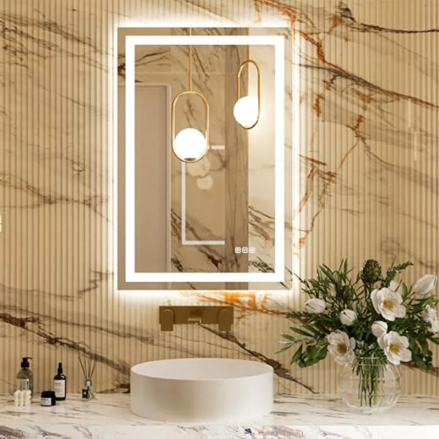 HIGHMIR 24"x36" LED Bathroom Mirror, Wall Mounted, Front and Backlit, Anti-Fog, Dimmable, 3 Color Lighting, Shatterproof Temper
HIGHMIR 24"x36" LED Bathroom Mirror, Wall Mounted, Front and Backlit, Anti-Fog, Dimmable, 3 Color Lighting, Shatterproof Temper