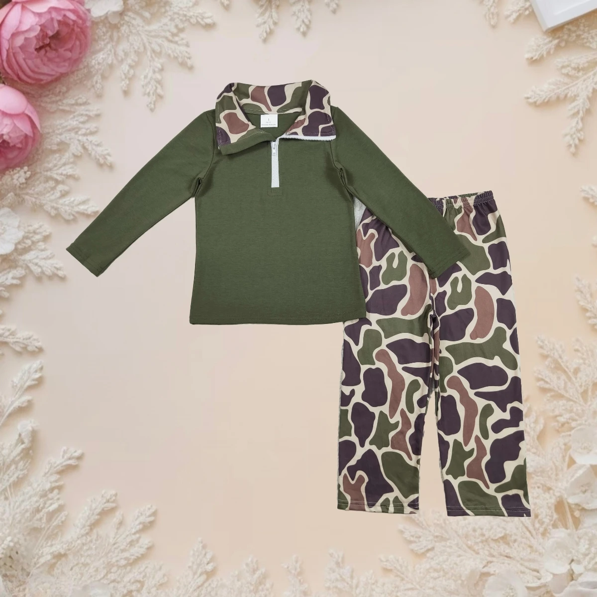 Cute Baby Boy Long Sleeve Sets Toddler Cozy Dark Green Zipper Top Camo Pant Western Set Children Clothing Soft Cotton Warm New
Cute Baby Boy Long Sleeve Sets Toddler Cozy Dark Green Zipper Top Camo Pant Western Set Children Clothing Soft Cotton Warm New