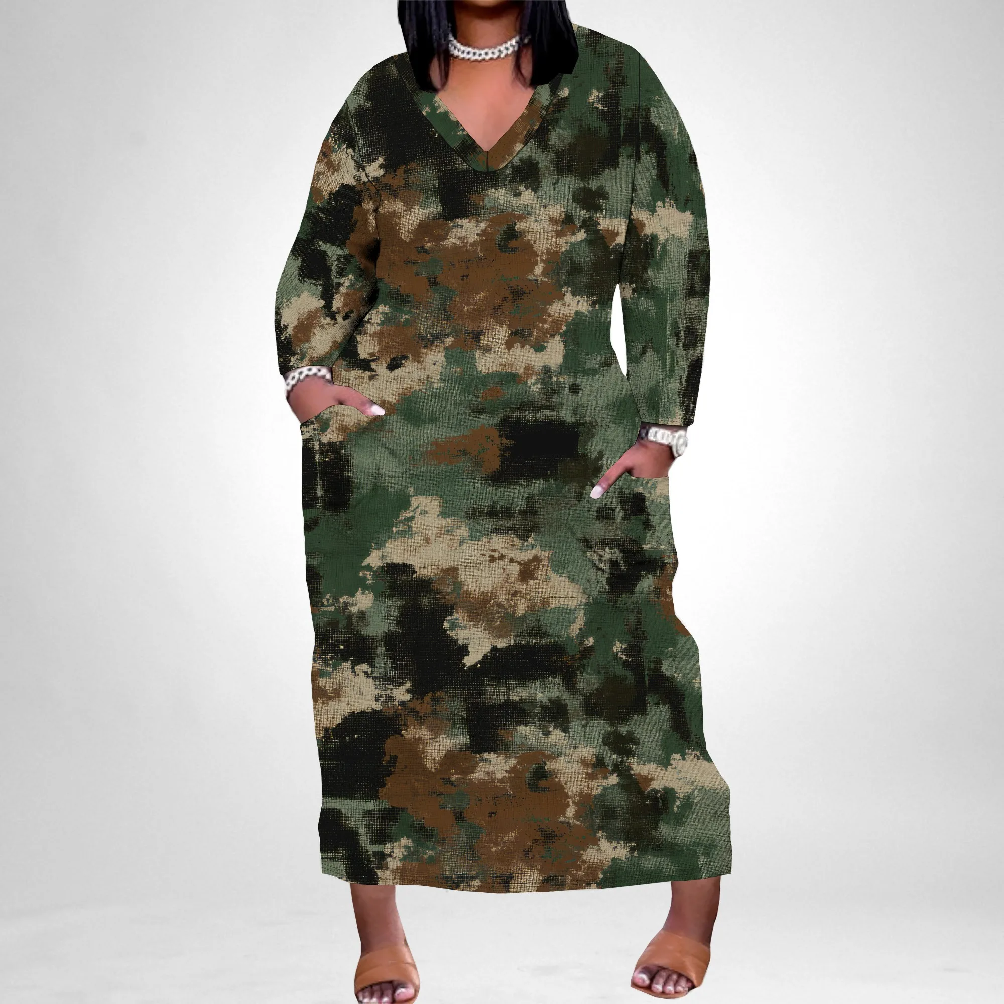 Nupusa Camouflage Print Dress for Women Plus Size Casual V Neck Long Sleeve Maxi Dress
Nupusa Camouflage Print Dress for Women Plus Size Casual V Neck Long Sleeve Maxi Dress