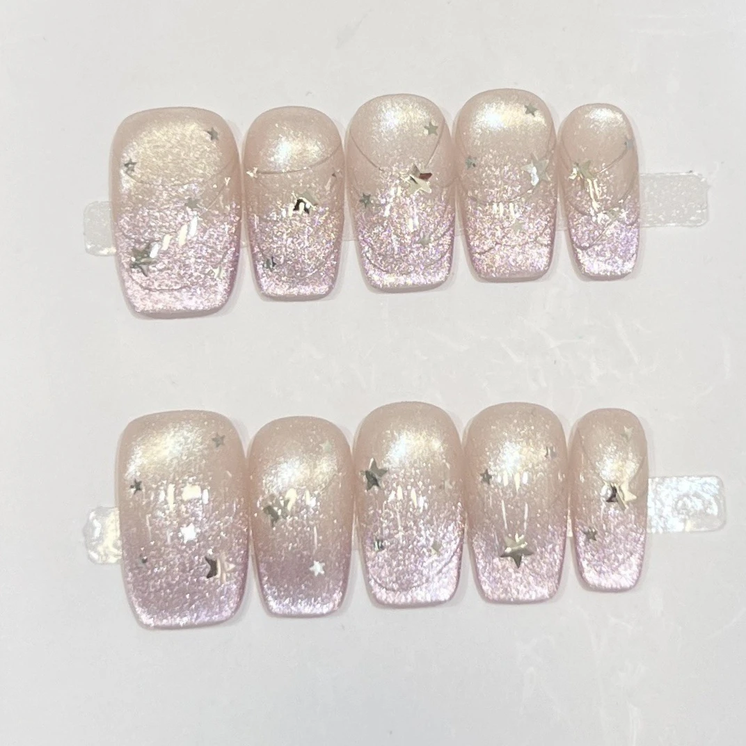 10Pcs French Ballet Fake Nails Purple Cat Eye Shiny Designs Fingertips Silver Stripe Stars Nails Mid-length Coffin Wearable Nail
10Pcs French Ballet Fake Nails Purple Cat Eye Shiny Designs Fingertips Silver Stripe Stars Nails Mid-length Coffin Wearable Nail