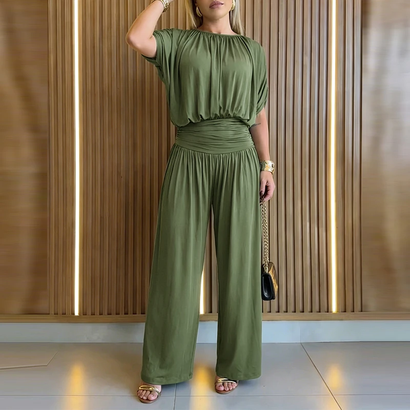 Elegant O-neck Pleat Wide Leg Rompers Temperament Sleeveless Loose Playsuits Overalls 2026 Summer New High Waist Solid Jumpsuits
Elegant O-neck Pleat Wide Leg Rompers Temperament Sleeveless Loose Playsuits Overalls 2026 Summer New High Waist Solid Jumpsuits