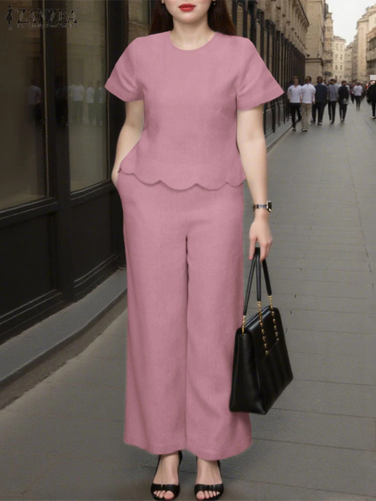 Women Casual Pant Sets 2025 ZANZEA Summer Short Sleeve Solid Color 2pcs Tops and Long Pants Fashion Two-piece Outfits Loose Sets
Women Casual Pant Sets 2025 ZANZEA Summer Short Sleeve Solid Color 2pcs Tops and Long Pants Fashion Two-piece Outfits Loose Sets