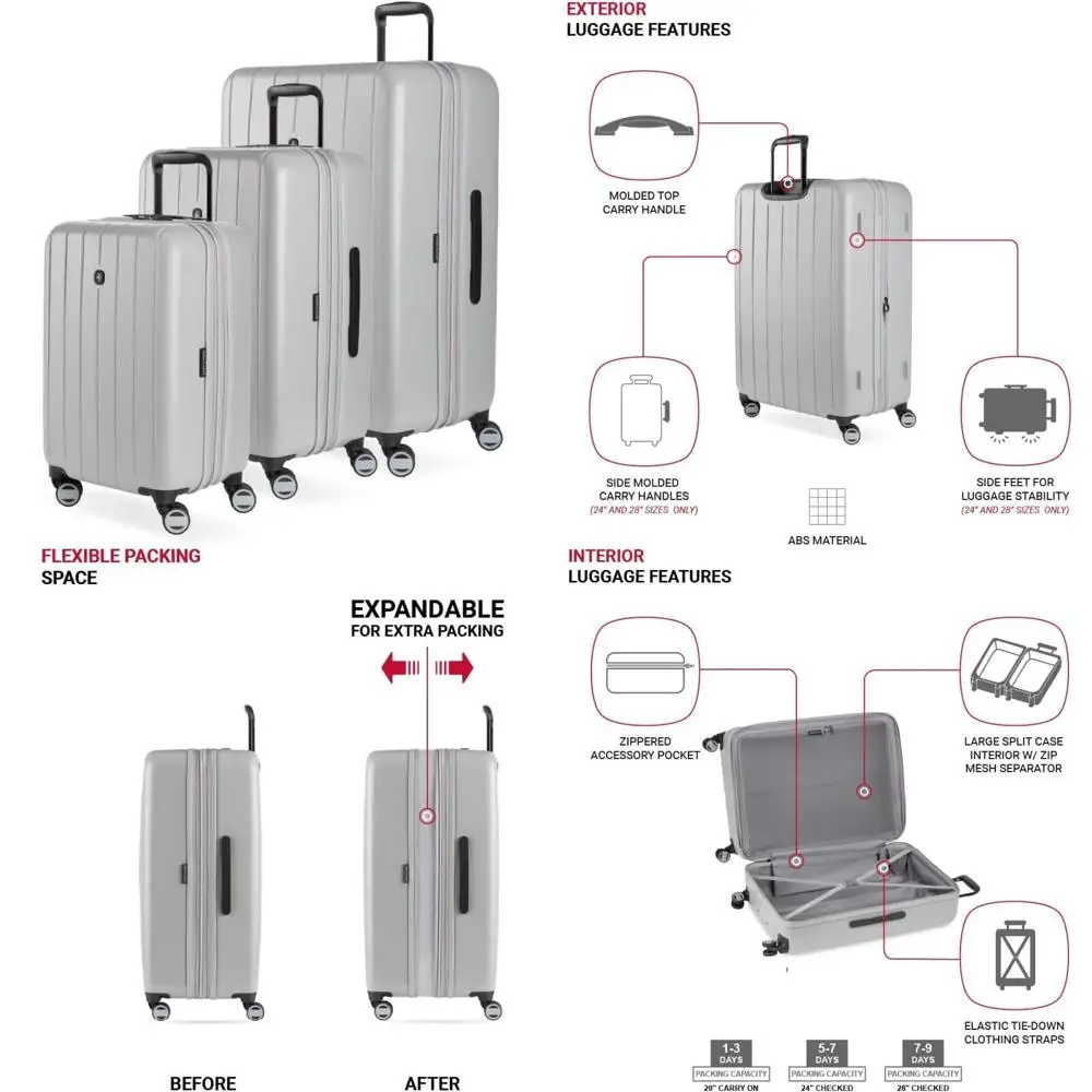 Легкий расширяемый комплект багажа с вращающимися колесами, серый, 3 предмета (20/24/28)
Легкий расширяемый комплект багажа с вращающимися колесами, серый, 3 предмета (20/24/28)