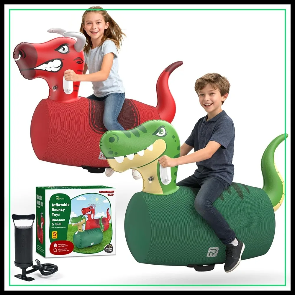 2 PCS Giant Inflatable Dinosaur Bull Toys Bouncy Hopper with Pump, Ride-on Jumping Animal for Outdoor Play, 220 lbs Capacity
2 PCS Giant Inflatable Dinosaur Bull Toys Bouncy Hopper with Pump, Ride-on Jumping Animal for Outdoor Play, 220 lbs Capacity