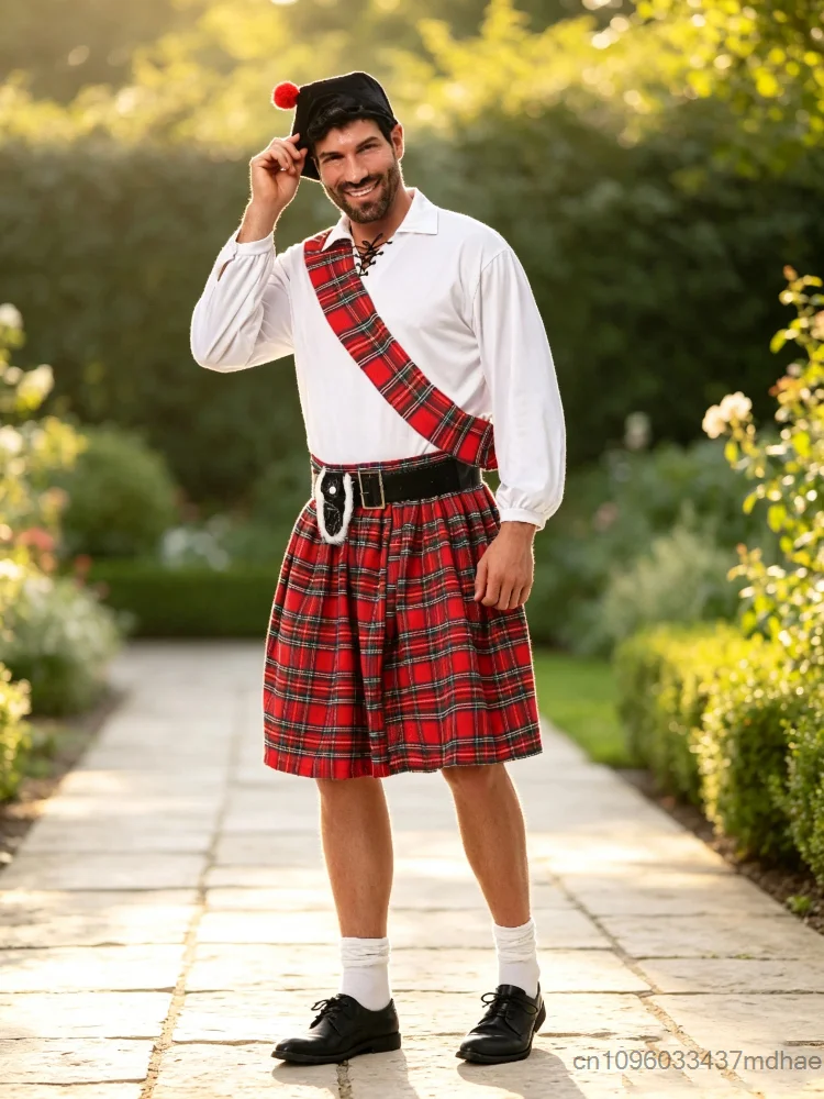 Men Scottish kilt Costume Set Adult Traditional laid Skirt Outfit White Shirt Hat Halloween Carnival Party Fancy Cosplay Uniform
Men Scottish kilt Costume Set Adult Traditional laid Skirt Outfit White Shirt Hat Halloween Carnival Party Fancy Cosplay Uniform