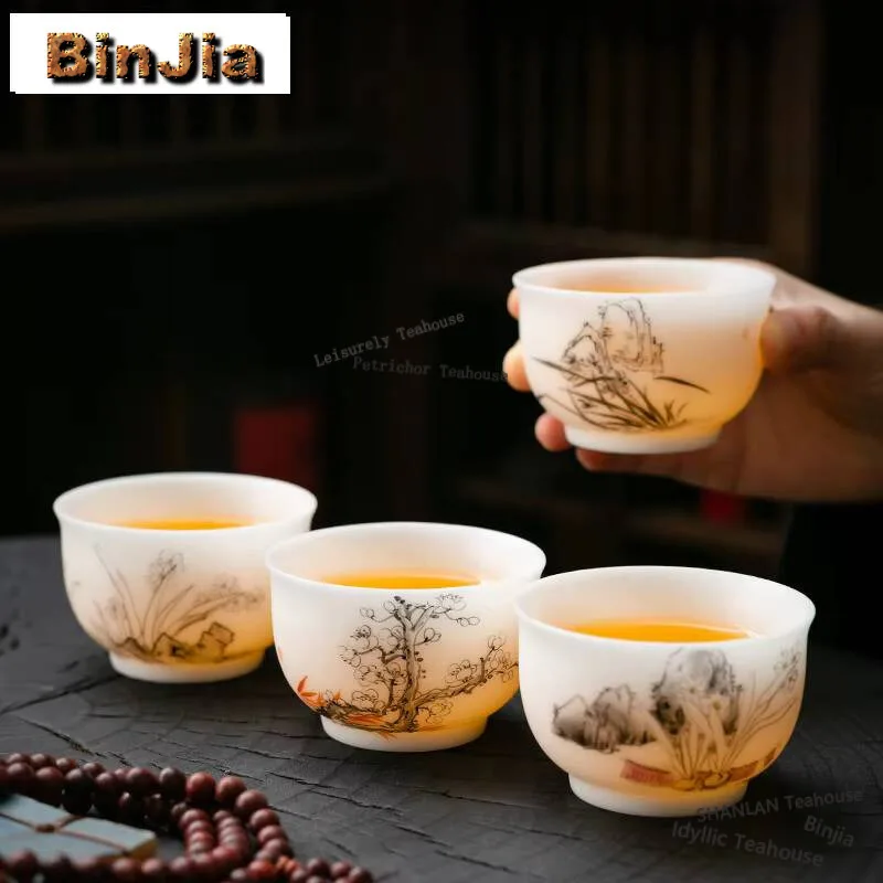 140ml Hand-painted Orchid Porcelain Teacup Dehua White Master Cup Ice Seed Jade Coffee Mug Water Jug Kung Fu Teaware Gift Box
140ml Hand-painted Orchid Porcelain Teacup Dehua White Master Cup Ice Seed Jade Coffee Mug Water Jug Kung Fu Teaware Gift Box