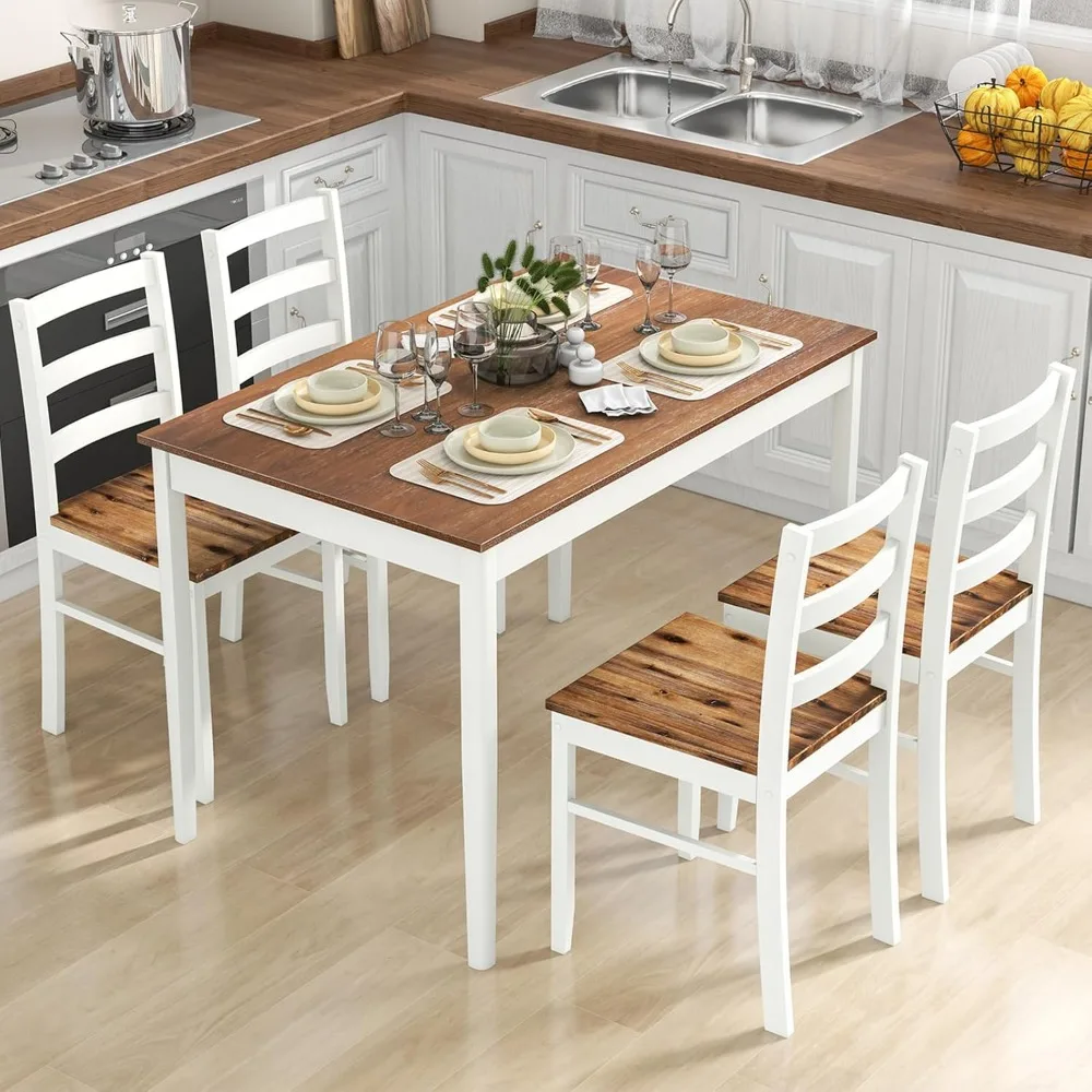 Dining Table Set for 4, Solid Wood, Farmhouse Dinette Set w/Rubber Wood Legs, Mid-Century Modern Dining Table and Chairs Set
Dining Table Set for 4, Solid Wood, Farmhouse Dinette Set w/Rubber Wood Legs, Mid-Century Modern Dining Table and Chairs Set