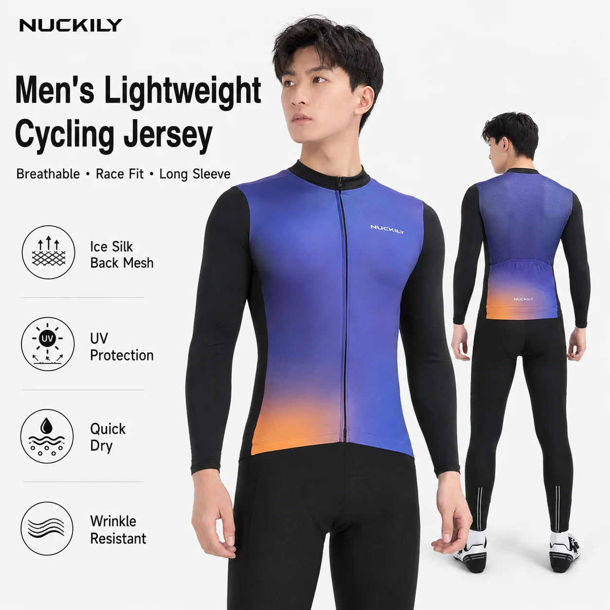 NUCKILY Men Long Sleeve Cycling Jersey Quick Dry Breathable UV Road MTB Bike Shirt SBS Zip Rear Pockets Anti Slip Reflective
NUCKILY Men Long Sleeve Cycling Jersey Quick Dry Breathable UV Road MTB Bike Shirt SBS Zip Rear Pockets Anti Slip Reflective