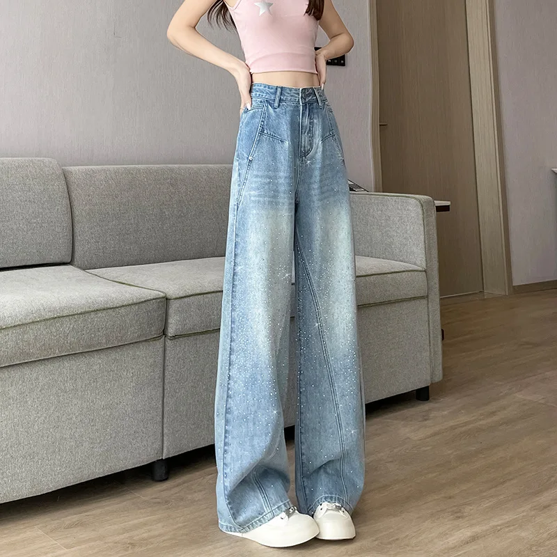 Shiny Rhinestone Decorated High Waist Slimming Light-Colored Loose Wide-Leg Jeans for Women Spring Summer 2026 New Style
Shiny Rhinestone Decorated High Waist Slimming Light-Colored Loose Wide-Leg Jeans for Women Spring Summer 2026 New Style