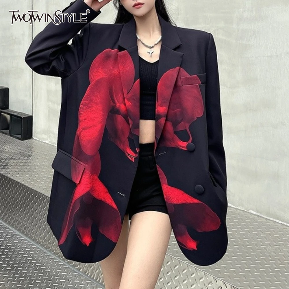 TWOTWINSTYLE Hit Color Loose Blazers for Women Lapel Long Sleeve Spliced Pockets Coats Female Fashion Style New
TWOTWINSTYLE Hit Color Loose Blazers for Women Lapel Long Sleeve Spliced Pockets Coats Female Fashion Style New