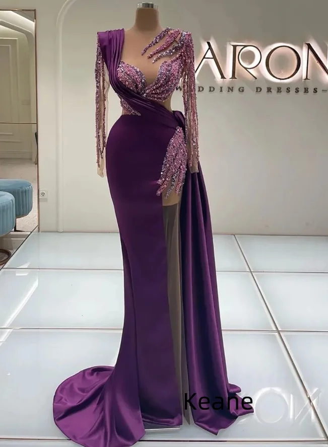 Purple Satin Illusion Mermaid Slit Evening Dress vestido de festa Islamic Dubai Kaftan Saudi Arabic Evening Prom Dress
Purple Satin Illusion Mermaid Slit Evening Dress vestido de festa Islamic Dubai Kaftan Saudi Arabic Evening Prom Dress