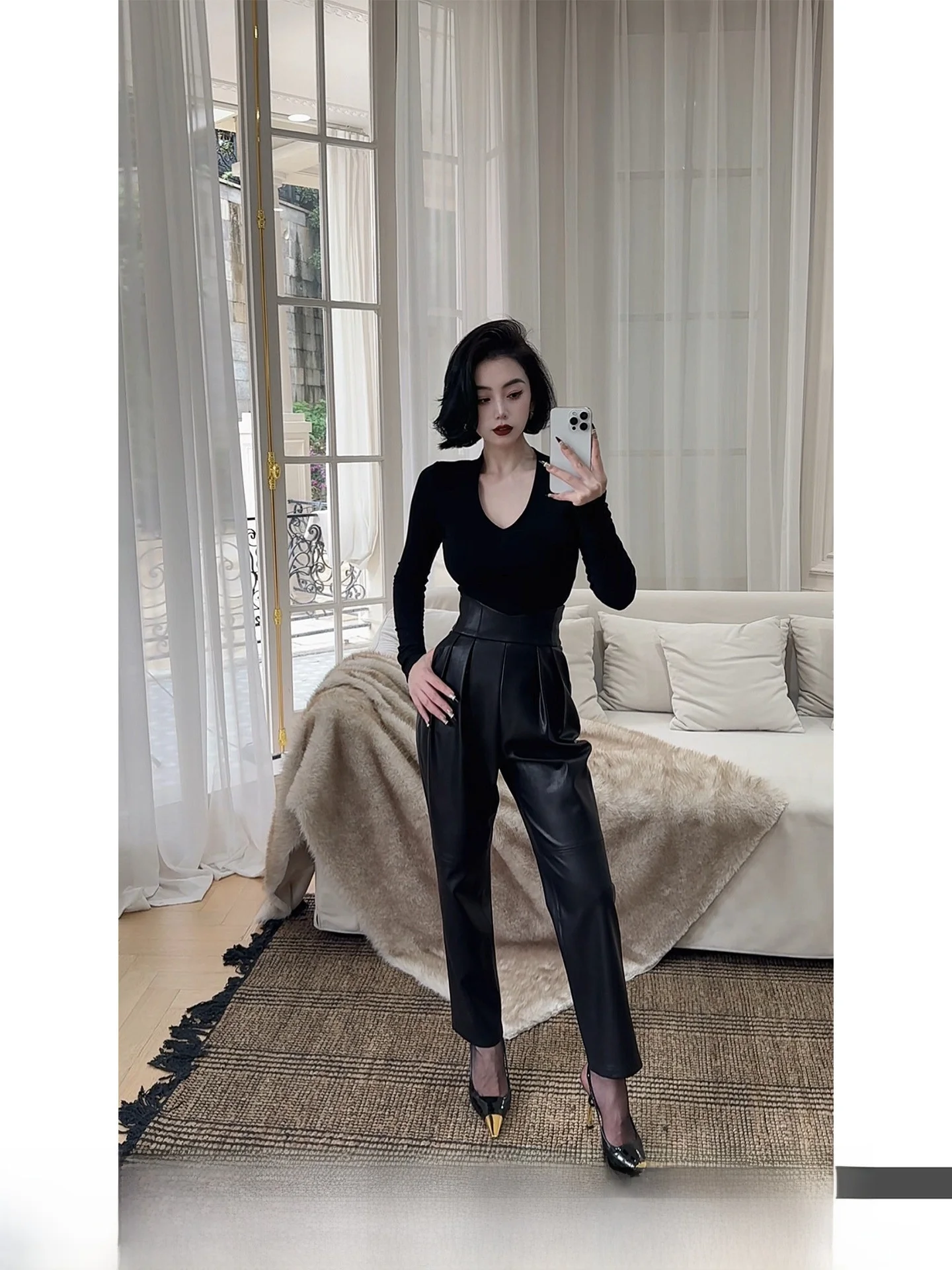 Женские кожаные брюки с высокой талией, облегающие, повседневные, прямого кроя, с внутренней подкладкой из искусственной кожи, осенне-зимняя мода
Женские кожаные брюки с высокой талией, облегающие, повседневные, прямого кроя, с внутренней подкладкой из искусственной кожи, осенне-зимняя мода