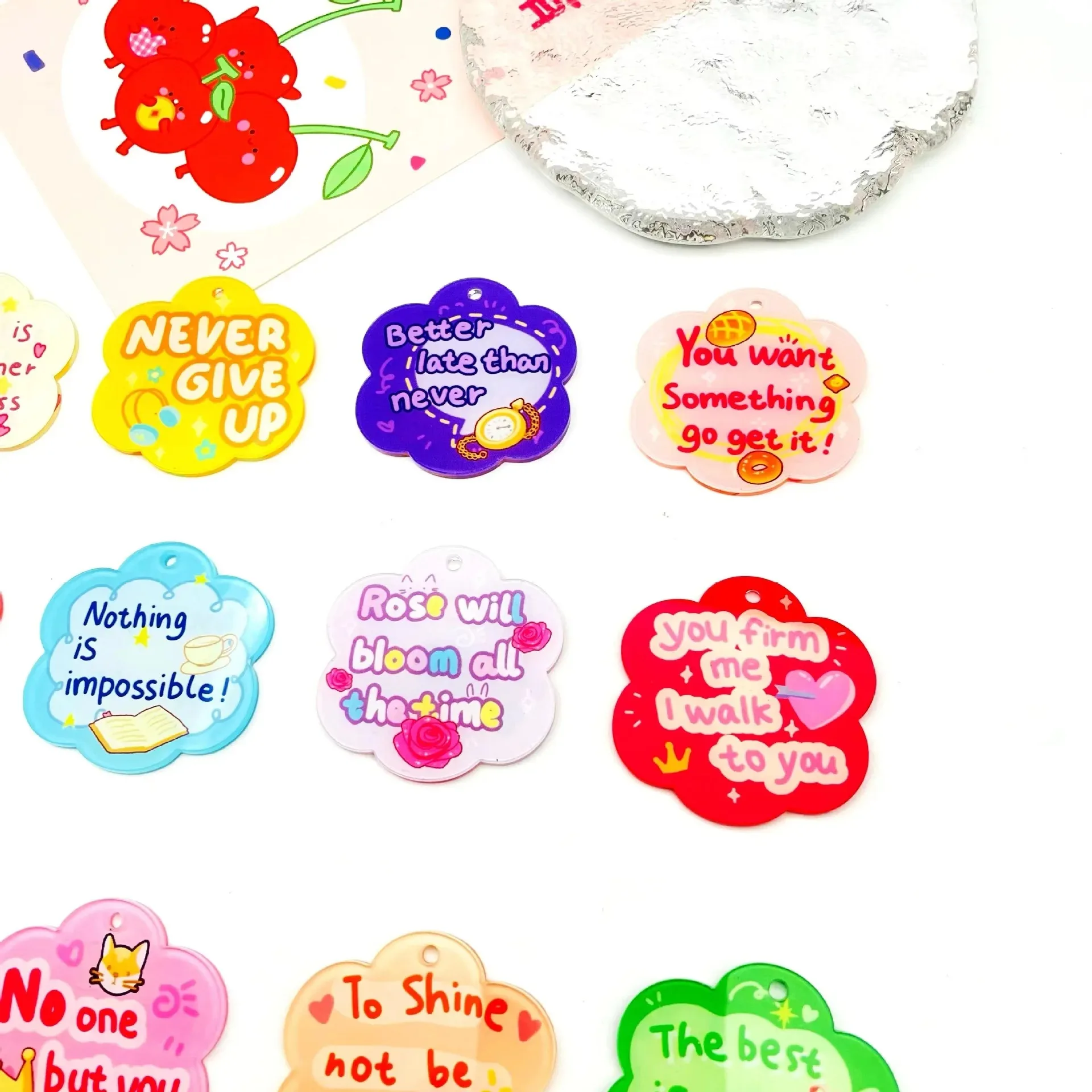 100pcs Flower Acrylic Mixed Mobile Phone Lucky Tag Blessing Tag Packaging Double-sided Handmade Accessories
100pcs Flower Acrylic Mixed Mobile Phone Lucky Tag Blessing Tag Packaging Double-sided Handmade Accessories