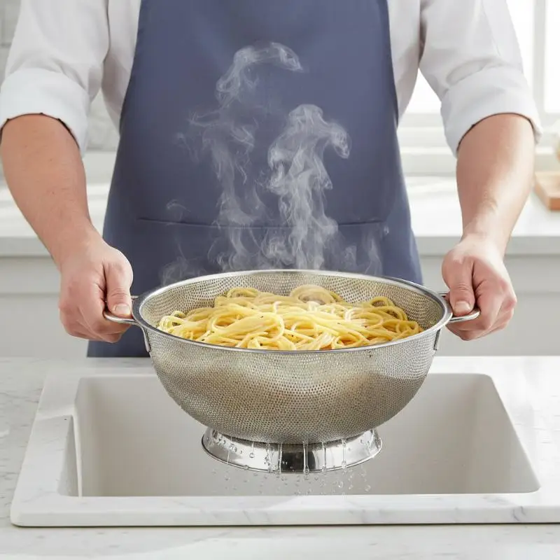 Stainless Steel Colander With Double Handle Food Pasta Strainer Basket With Self-draining Solid Ring Base Fine Mesh Filter
Stainless Steel Colander With Double Handle Food Pasta Strainer Basket With Self-draining Solid Ring Base Fine Mesh Filter