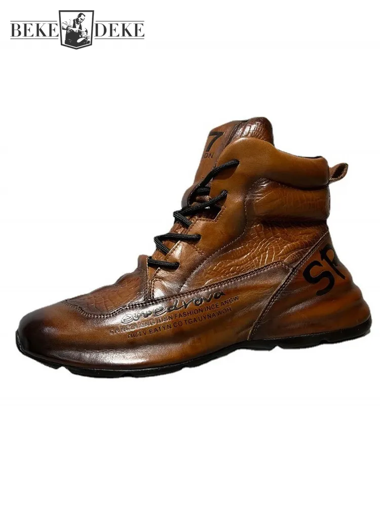 Fashion Men High Top Genuine Leather Work Shoes Thick Platform Lace Up Moto Biker Safety Shoes Letters Casual Sneakers Footwear
Fashion Men High Top Genuine Leather Work Shoes Thick Platform Lace Up Moto Biker Safety Shoes Letters Casual Sneakers Footwear