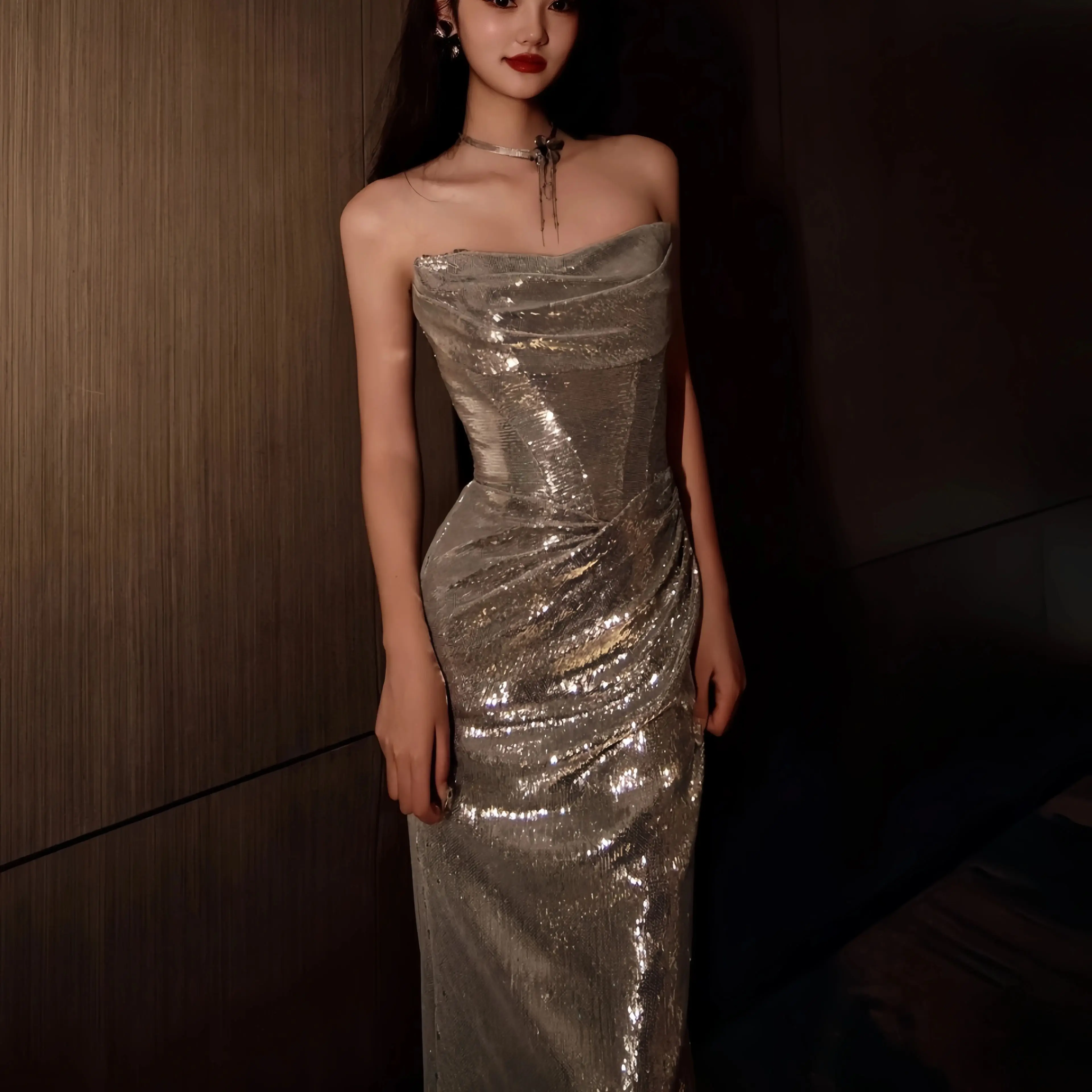 Shiny Silvery Fishtail Skirt Mermaid Floor Length Sparkly Pleated Prom Sexy Luxury Evening Banquet Bar Mitzvah Lady Gown
Shiny Silvery Fishtail Skirt Mermaid Floor Length Sparkly Pleated Prom Sexy Luxury Evening Banquet Bar Mitzvah Lady Gown