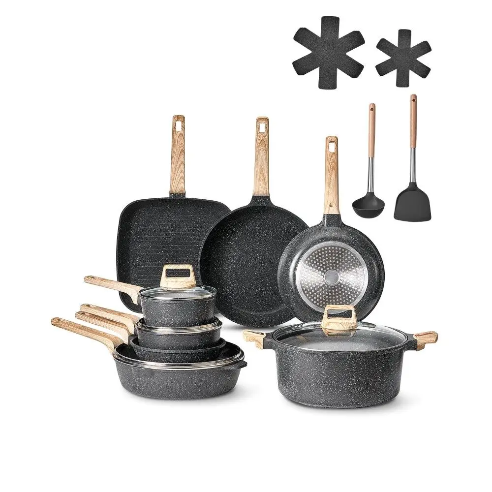19 Piece Granite Nonstick Cookware Set Black Induction Compatible Kitchen Pots and Pans
19 Piece Granite Nonstick Cookware Set Black Induction Compatible Kitchen Pots and Pans