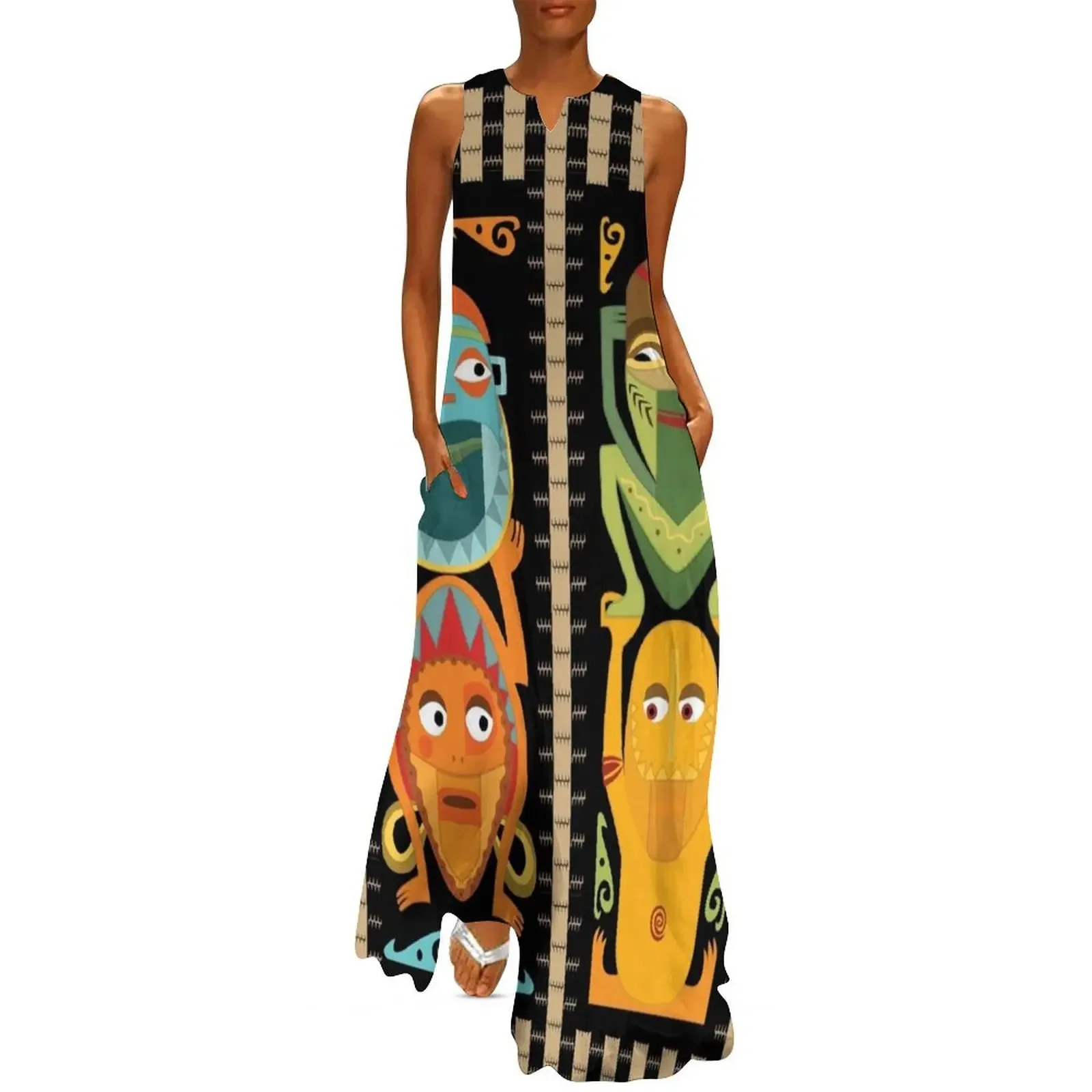 Tropical Hawaiian Polynesian Tiki Totems Long Dress Women's summer skirt wedding dresses for parties Dress
Tropical Hawaiian Polynesian Tiki Totems Long Dress Women's summer skirt wedding dresses for parties Dress