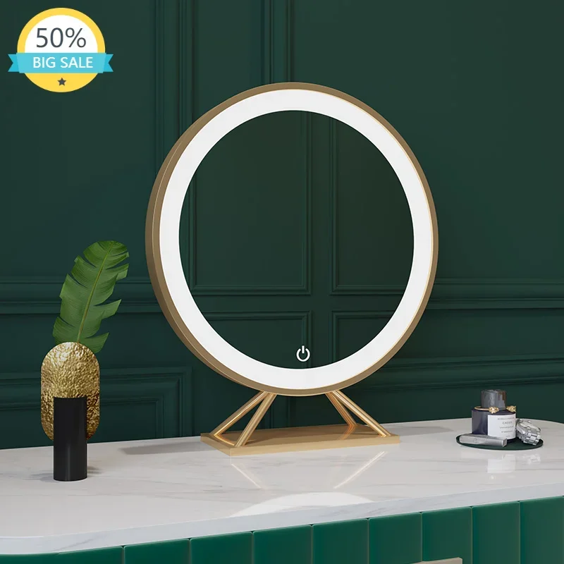Nordic Makeup Mirror Led Light Gold Metal Frame Luxury Smart Korean Vanity Decorative Mirrors Bathroom Lustro Decor Accesories
Nordic Makeup Mirror Led Light Gold Metal Frame Luxury Smart Korean Vanity Decorative Mirrors Bathroom Lustro Decor Accesories