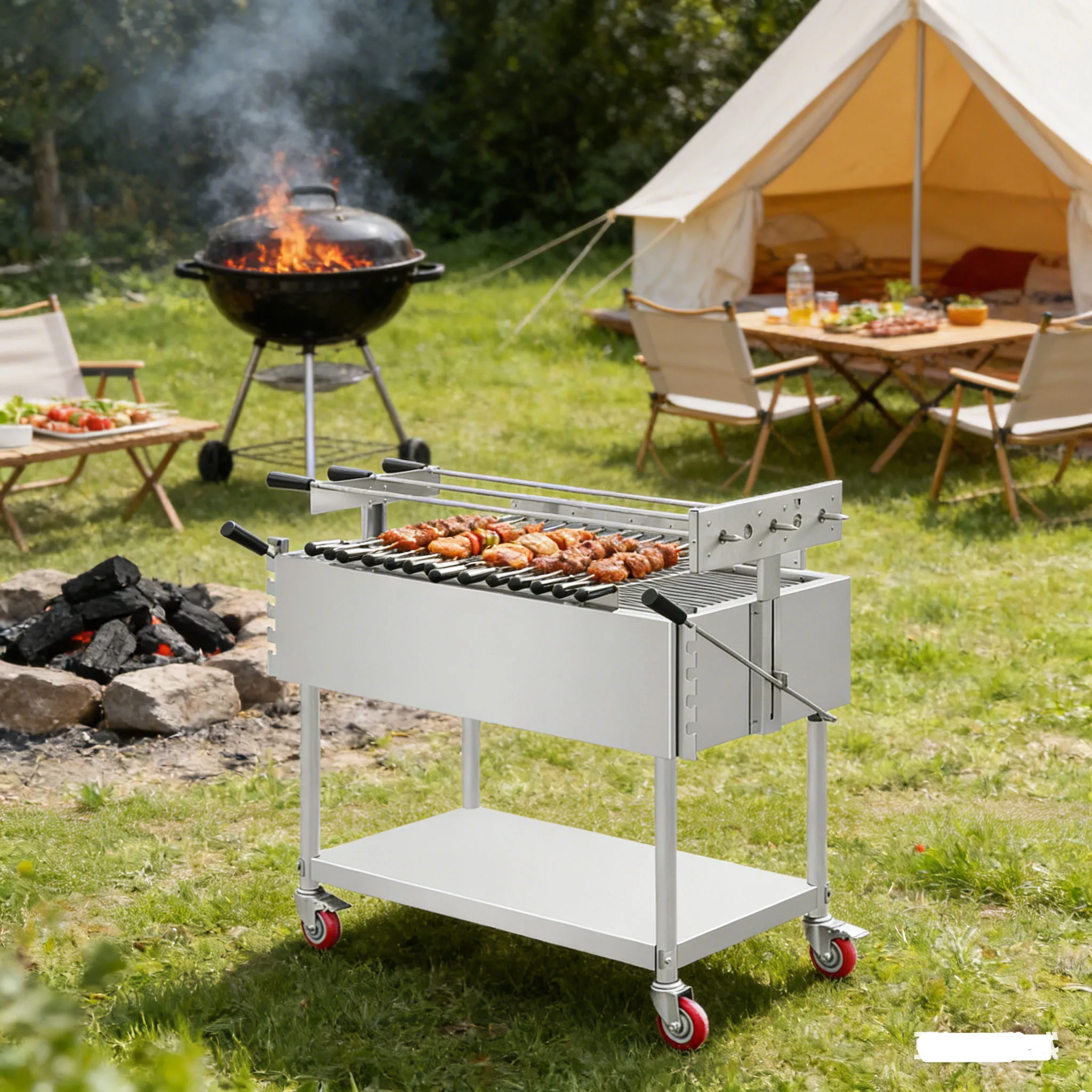 Commercial Stainless Steel Charcoal BBQ Grill with Flame Safety Device Portable & Durable for Camping
Commercial Stainless Steel Charcoal BBQ Grill with Flame Safety Device Portable & Durable for Camping