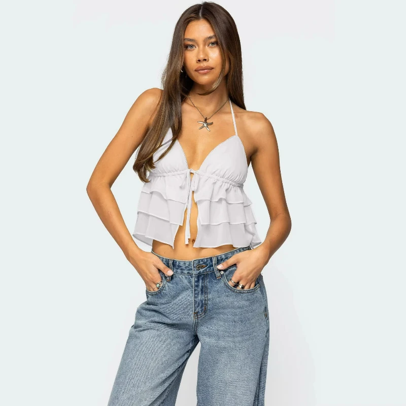 2026 Summer New Fashionable Sexy Spicy Girl Style Chiffon Top Strap for Women European American Cross Border Women's Clothing
2026 Summer New Fashionable Sexy Spicy Girl Style Chiffon Top Strap for Women European American Cross Border Women's Clothing