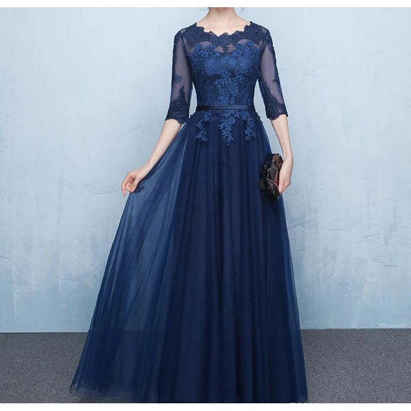 Elegant Navy Blue Mother of the Bride Dresses Scoop Three Quarter Sleeves Lace-up Back Mother of the Bride Gowns
Elegant Navy Blue Mother of the Bride Dresses Scoop Three Quarter Sleeves Lace-up Back Mother of the Bride Gowns
