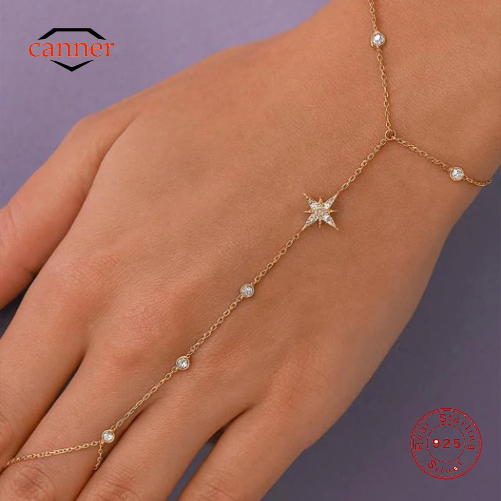 CANNER 925 Sterling Silver Eight-pointed Star CZ Hand Chain Finger Ring Bracelet For Women INS Bracelet pulseras de plata 925
CANNER 925 Sterling Silver Eight-pointed Star CZ Hand Chain Finger Ring Bracelet For Women INS Bracelet pulseras de plata 925