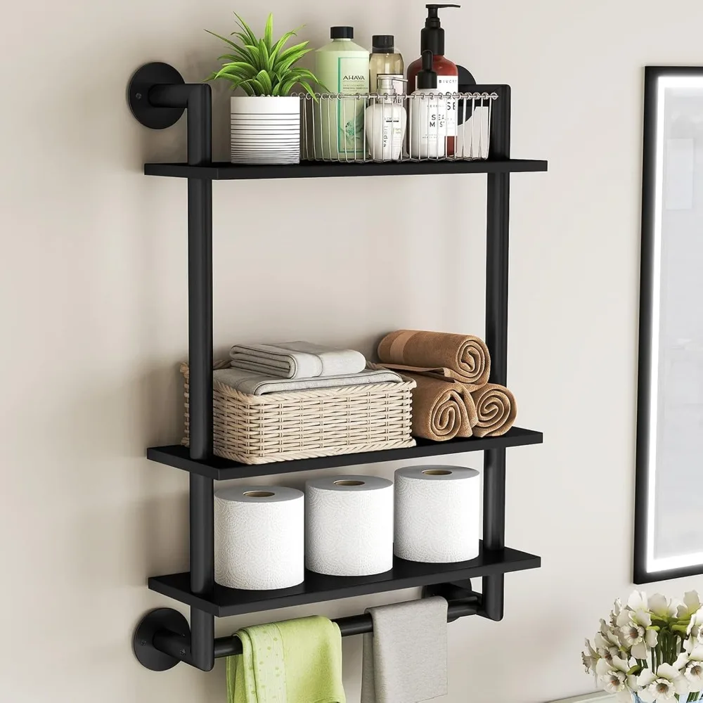 3 Tier Wall Mounted Bathroom Storage Shelf with Towel Bar Floating Over Toilet Laundry Kitchen Space Saver
3 Tier Wall Mounted Bathroom Storage Shelf with Towel Bar Floating Over Toilet Laundry Kitchen Space Saver